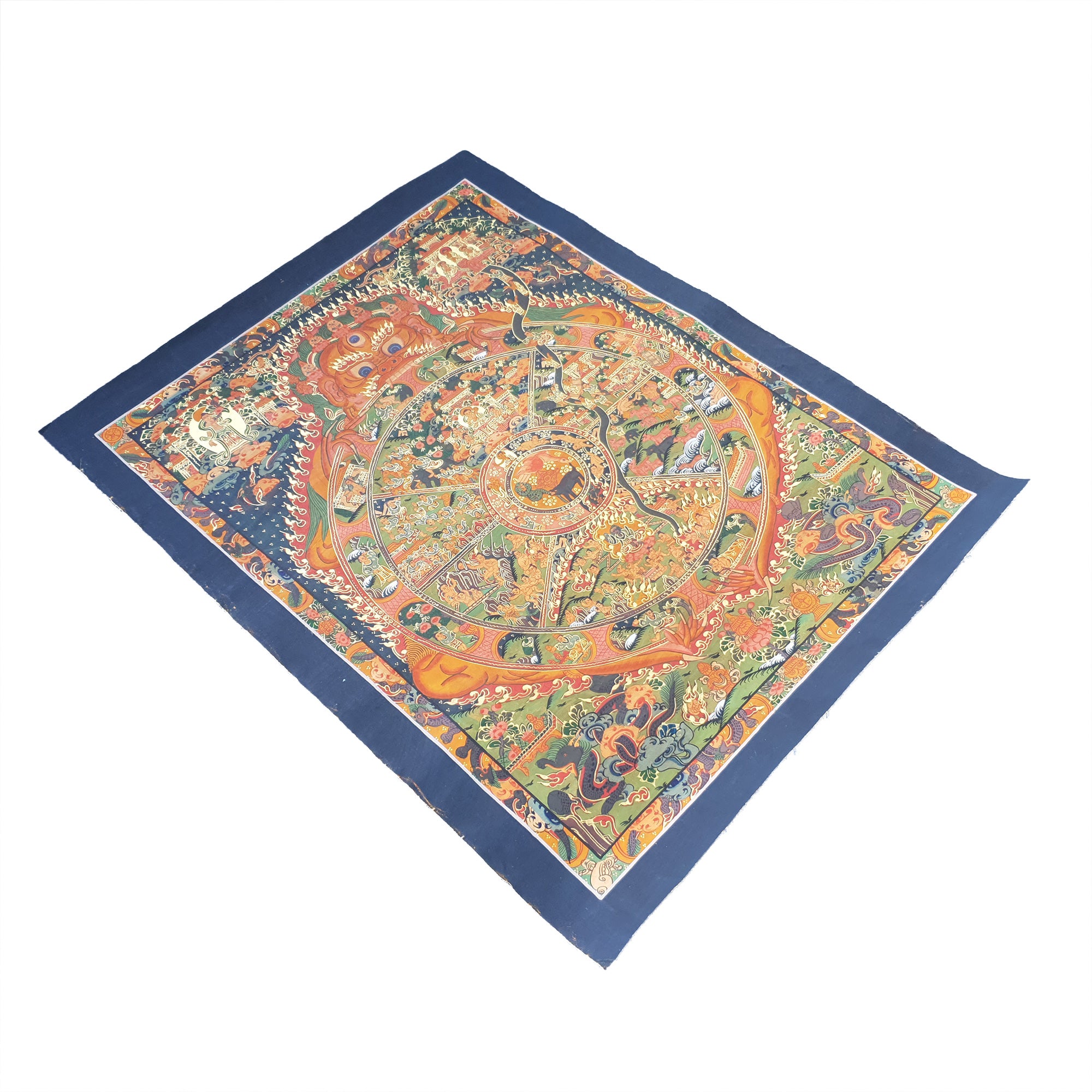 Wheel of Life Bhavachakra Samsara Tibetan Thangka Buddhist Painting Canvas Art Stone Colors 24K Gold