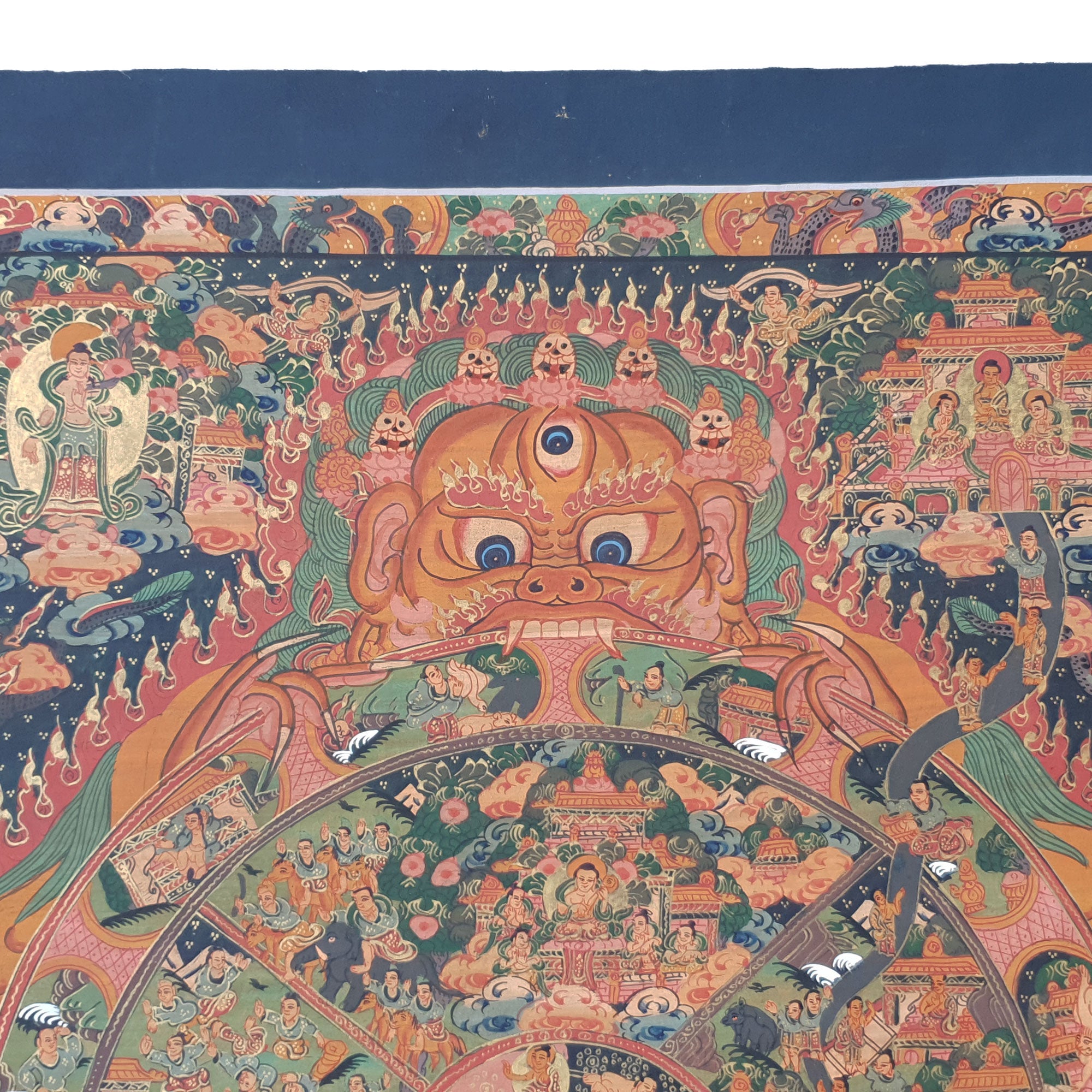Wheel of Life Bhavachakra Samsara Tibetan Thangka Buddhist Painting Canvas Art Stone Colors 24K Gold