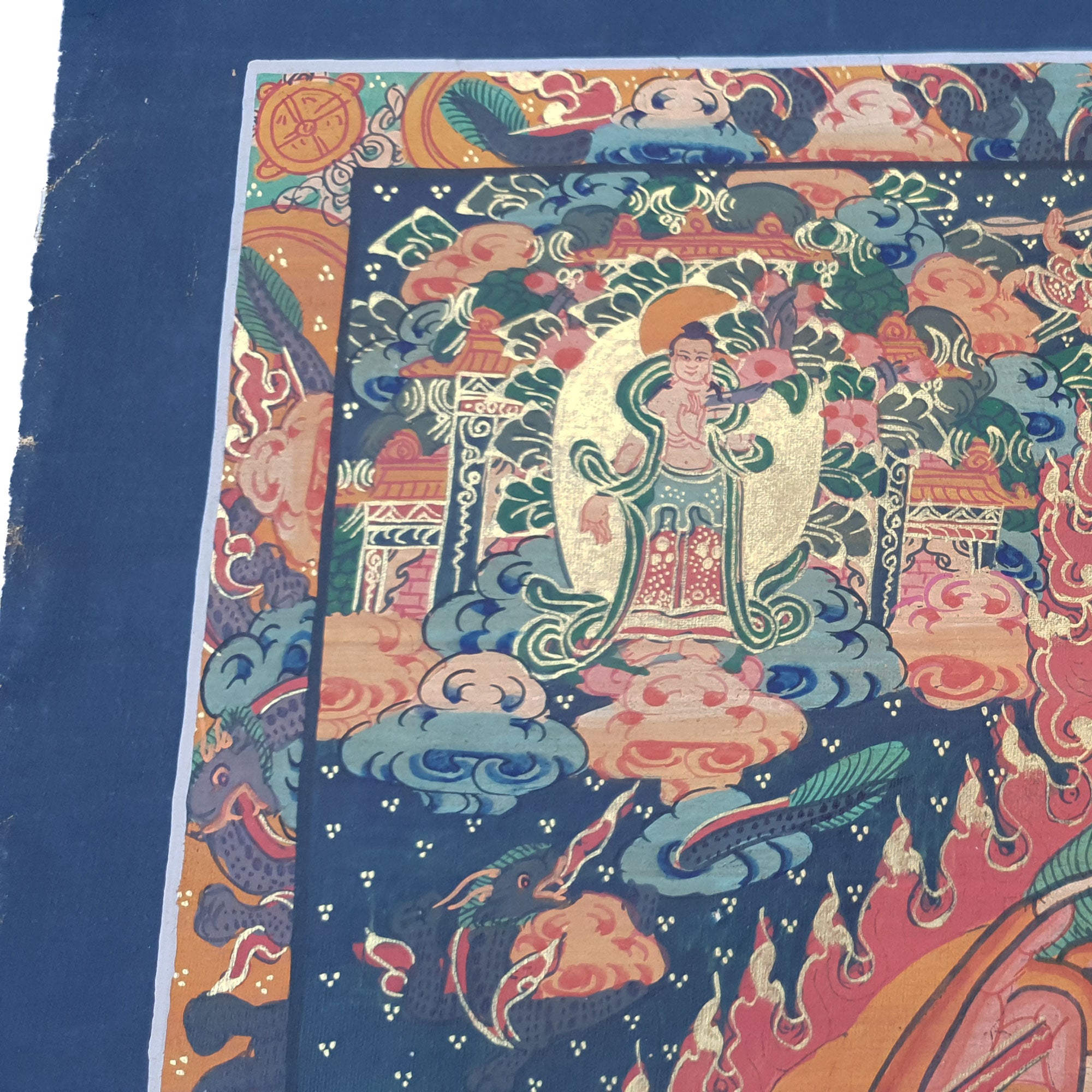 Wheel of Life Bhavachakra Samsara Tibetan Thangka Buddhist Painting Canvas Art Stone Colors 24K Gold