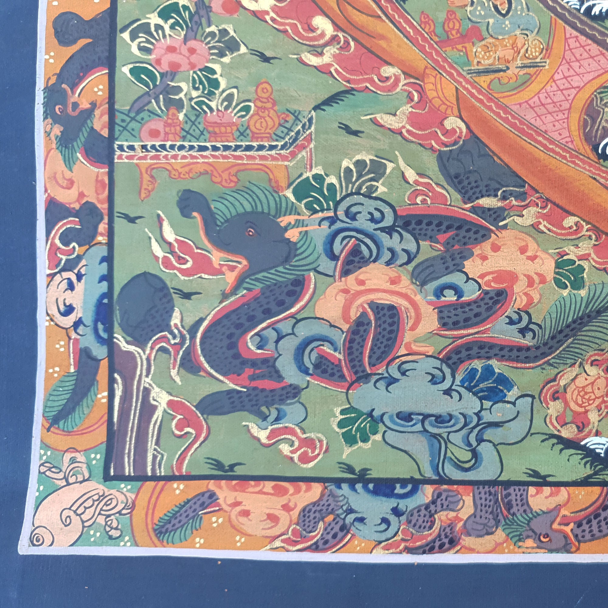 Wheel of Life Bhavachakra Samsara Tibetan Thangka Buddhist Painting Canvas Art Stone Colors 24K Gold