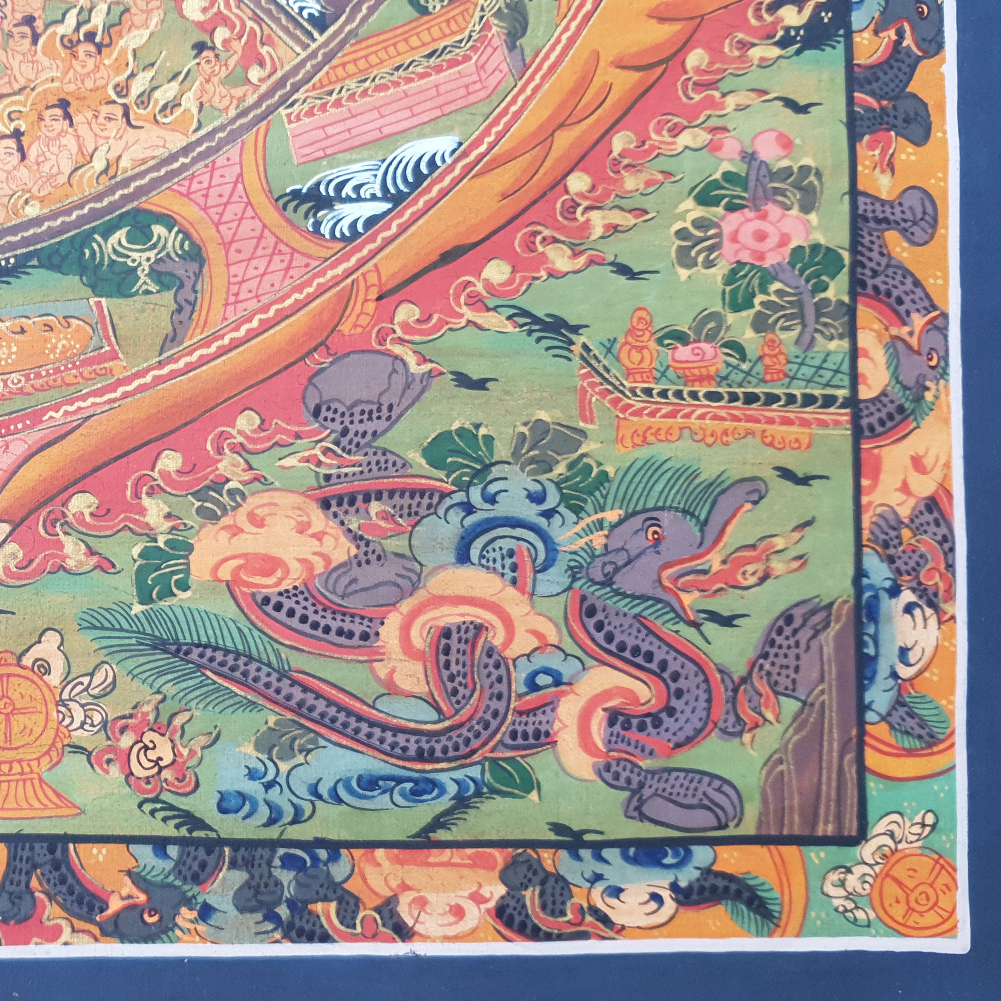 Wheel of Life Bhavachakra Samsara Tibetan Thangka Buddhist Painting Canvas Art Stone Colors 24K Gold