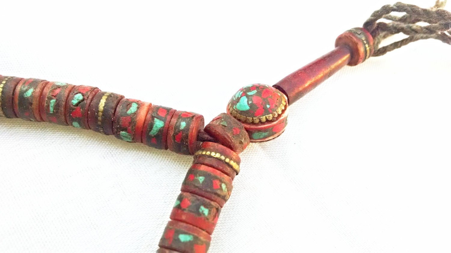 Tribal Yak bone Prayer Mala Turquoise Coral Necklace
